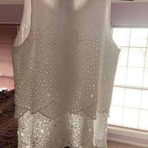 CAbi White Sleeveless Eyelet Blouse